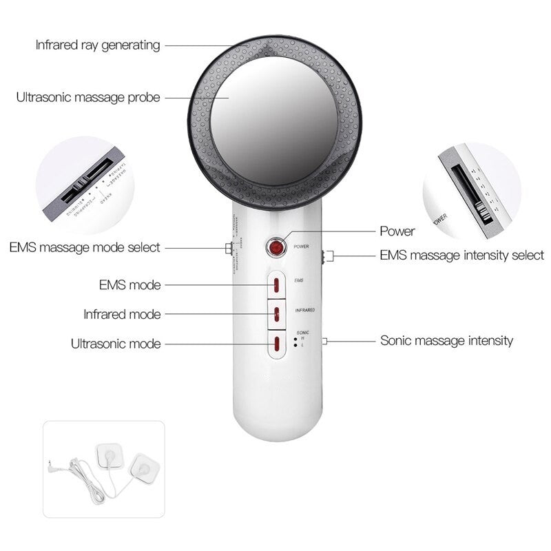 3 In 1 Ultrasonic Far Infrared EMS Facial Body Slimming Massager Skin