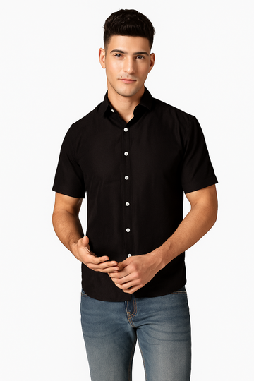 Mens Casual Shirt-Black (Size-S)